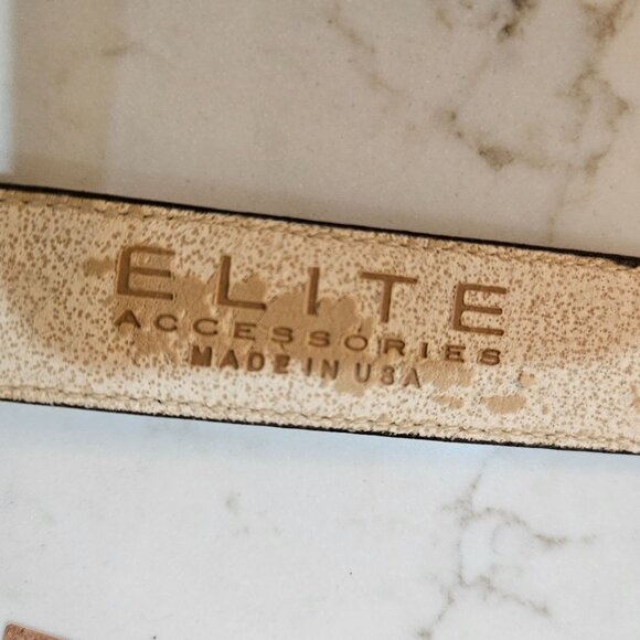Elite Accessories Genuine Leather Belt Medium Brown Ornate Buckle Silver - Picture 6 of 9